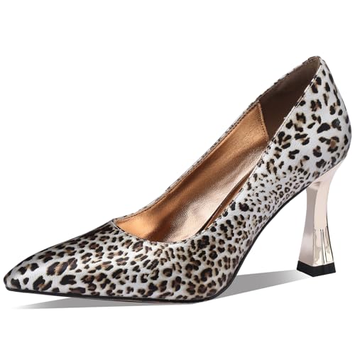 TDD Cheetah Print Leopard Print High Heels for Women Pointed Toe Pumps Animal Print Chunky Block Dressy Comfortable Sexy Elegantes Wedding Slip On Formal Prom 4 Inch Shoes