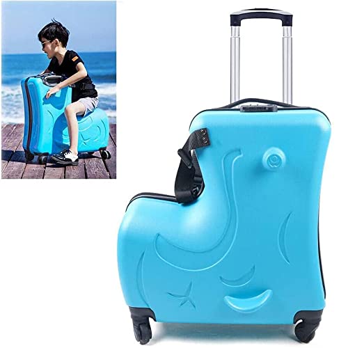 Dnysysj 20 Inch Children's Ride On Trolley , Portable Universal Wheel , Carry On Luggage, Waterproof Unisex Boys Girls Travel Suitcase With Lock, Abs+Pc (Blue) #TOP1