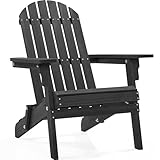 Yaheetech Folding Adirondack Chair Set of 1 Outdoor, 300LBS Solid Wood Garden Chair Weather Resistant, Fire Pit Lounge Chairs for Garden/Yard/Patio/Lawn, Black