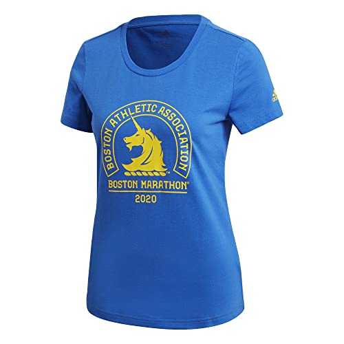 adidas Womens Boston Marathon Logo Tee Short Sleeve Graphic Blue X-Small