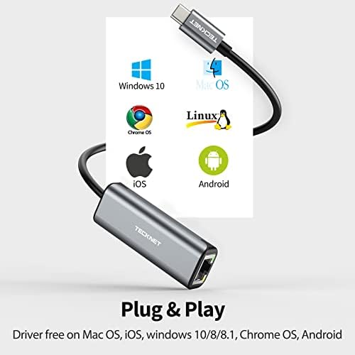 USB C to Ethernet Adapter, TECKNET Type C Thunderbolt 3 RJ45 10/100/1000 Gigabit Ethernet LAN Network Adapter, Compatible with MacBook Pro 2020/2019/2018/2017, MacBook Air, Dell XPS and More