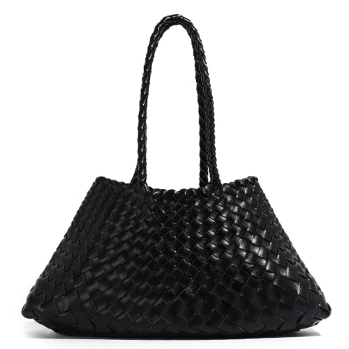 Image of Rejolly Basket Tote Bag for Women Woven PU Leather Shoulder Handbag Chic Purse