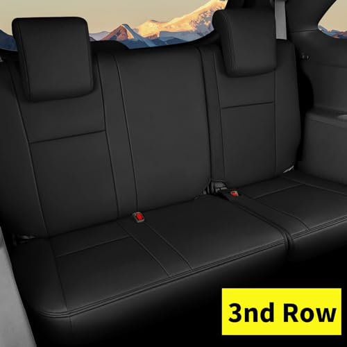 AOMSAZTO Custom Fit Seat Covers for Toyota Highlander 2020 2021 2022 2023 2024 2025 8 Passenger 3 Row Seat Protector Compatible Airbag Black (2020-2024 W/Second Row 40/60 Split)