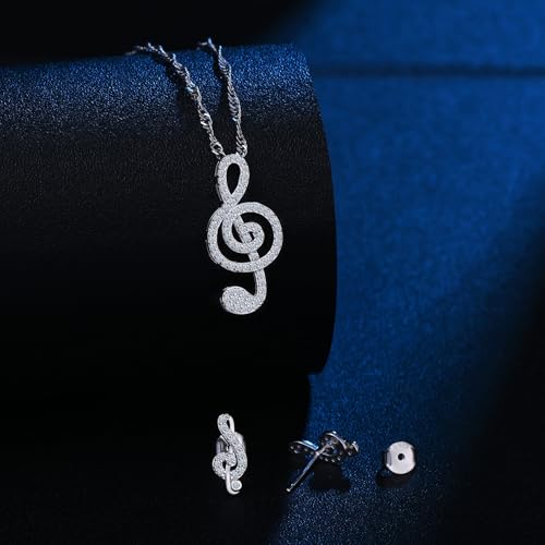 Nota musical con circonitas en juego de colgante de música y pendientes de mujer 3