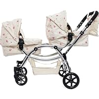 Roma Darcie Twin Dolls Pram in Cream, Suitable From 3 to 16 Years, Adjustable Handle Height, 16 Combinations, Double Dolly Toy Stroller For Christmas, Ideal For Reborn Dolls