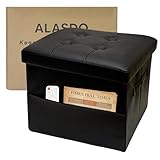 ALASDO Foldable Storage Ottoman Footrest Stool - Black