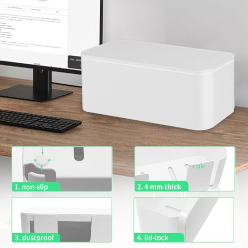 Image of Cord Organizer Box, Cable Hider for Power Strips, Surge Protector, Extension Cord and Wire Management, Cable Management Box (2PCS /Large and Medium Size /White)