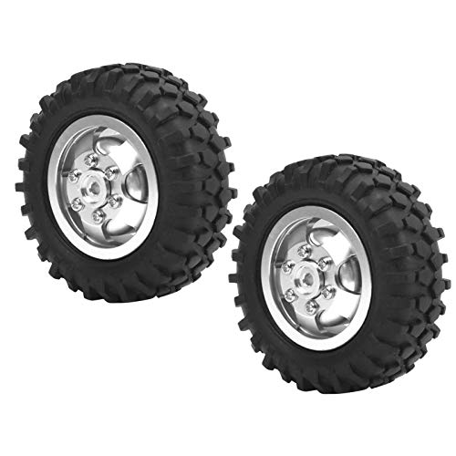 VGEBY RC Truck Wheel,2Pcs Rubber Tire 55mm Dia Aluminium Alloy Fit for WPL D12 1/10 RC Car RC Vehicle Scale Accessories (Silver) Car Model Accessory
