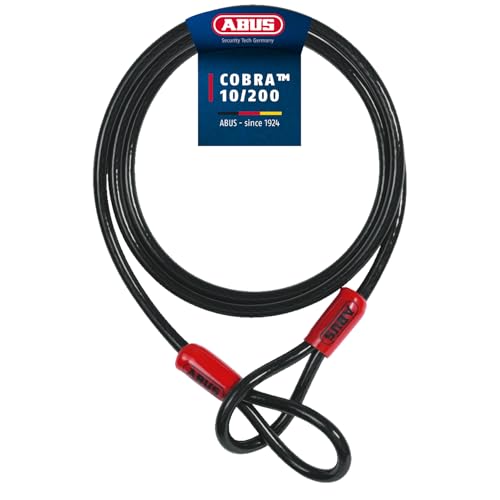 ABUS Cable de lazo Cobra 10/200 - cable de acero recubierto de plástico - 2 m de longitud, 10 mm de grosor - seguridad para accesorios de bicicletas y motos - Negro, Negro, 200 cm