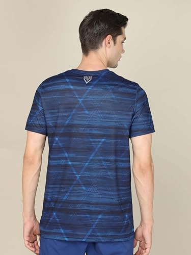 Image of TECHNOSPORT Men's Polyester Slim Fit All Over Print Crew Neck Half Sleeve T-Shirt with Technocool+,SPF50+ and Quick Dry