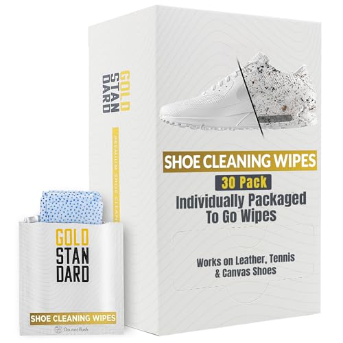 Gold Standard Quick Shoe Cleaning Wipes - 30 Pack Dual Textured Individually Wrapped Sneaker Cleaner...