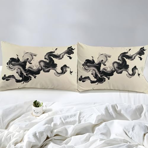 Drap housse vortex abstrait crème pour lit double moderne