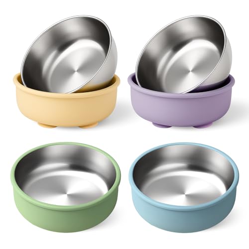 Image of Mity rain 4-Pack Baby Bowls with Suction,Stainless Steel Toddler Bowl with Removable Silicone Shell, Non-Slip Unbreakable babies bowls with silicone suction & Kids Bowls for Baby Food Feeding
