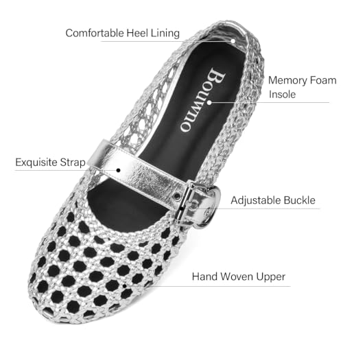 Image of Woven Ballet Flats Mesh Mary Jane Flats for Women Dressy Comfortable Ballerina Flat Round Toe Buckle Strap Mesh Shoes Casual Mary Janes