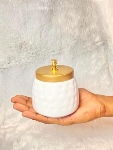 Image of Hammered Metal bowl with crystal Lid | Pichwai Jars | Return Gift | House Warming | Pooja | Wedding | Baby Shower | Birthday (White - Non Airtight Jar (Pack of 10))