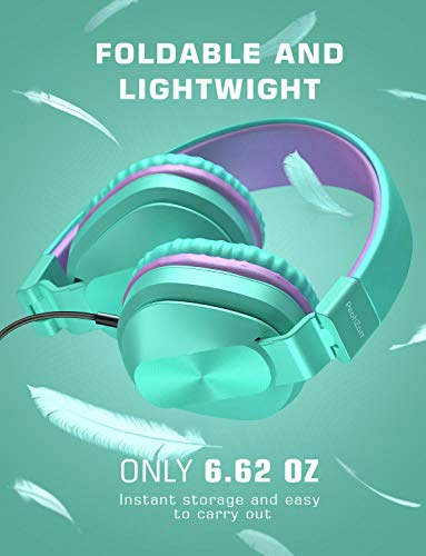 PeohZarr On-Ear Headphones with Microphone, Lightweight Folding Stereo Bass Headphones with 1.5M Tangle Free Cord, Portable Wired Headphones for Smartphone Tablet Laptop Computer MP3/4-Green