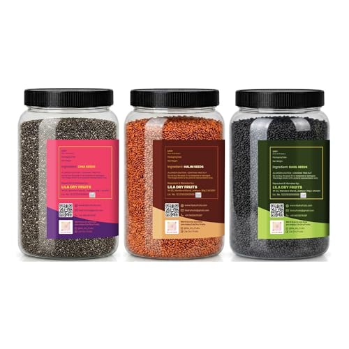 Image of LILA DRY FRUITS Seeds Combo Pack Basil Halim Chia Seed 100 g x 3 | Sabja Seeds, Garden Cress Seeds & Chia Seeds Mix | Raw Super Seeds for Daily Nutrition and Healthy Eating Perfect for Gifting