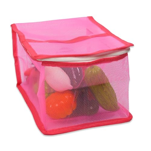 Image of VIVITO Foldable Nylon Fruit Storage Basket with Zip Net Cover | Plastic Basket for Fruits, Vegetables, Snacks & Kitchen Storage | Washable, Durable & Insect-Proof Food Cover | (MultiColor, Pack of 1)