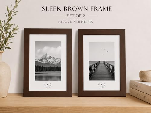 Image of 4x6 Inch Photo Frame Set of 2 - Acrylic Front Table Top Photo Frames with Stand, Dual Orientation Portrait & Landscape Display for Home Office Decor (Brown)