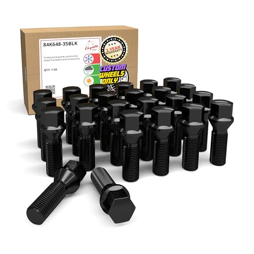 Wheel Accessories Parts 24 Pcs M14 x 1.5 14 x 1.5 Acorn Seat Lug Bolt 17mm Hex 35mm Thread Length Black Finish Freightliner Sprinter 1500 2500 ｜ Mercedes Benz 1500 2500 3500 3500XD