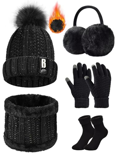 Yuson Girl Conjunto de gorro y bufanda de punto, forro polar de i...