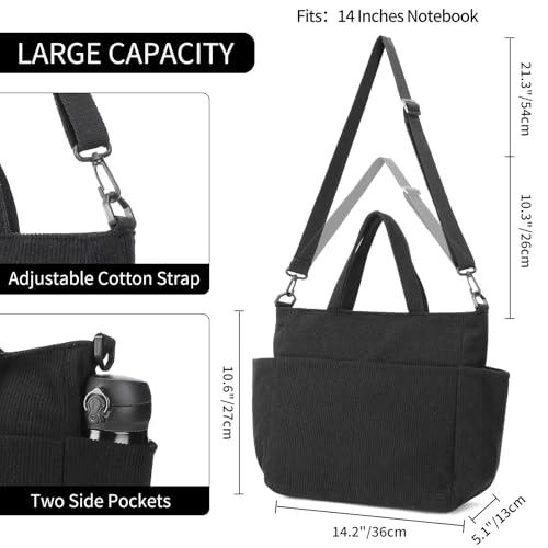 Bolso tipo tote de pana para mujer con bolsillos con cierre miniatura 4
