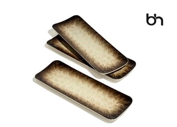 Image of Beyond Homes Ceramic Serving Tray Set of 3 | 12 Inch Rectangular Serving Plates | Premium Ceramic Platters for Sushi Dimsum Momos Snacks Starters and Appetizers | Microwave & Dishwasher Safe, Beige