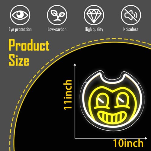 Image of Horror Game Cartoon Bend Neon Sign Yellow White Machine LED Neon Light for Wall Decor, USB Powered Neon for Game Room Man Cave Party, Aesthetic Neon Sign Gift for Teens