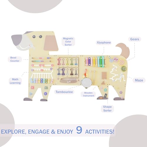 Image of Dog Activity Wall Busy Board Panels, Toddler Learning Activity Center, Montessori Sensory Activity Board, Educational Toys for Children's Playroom & Daycare