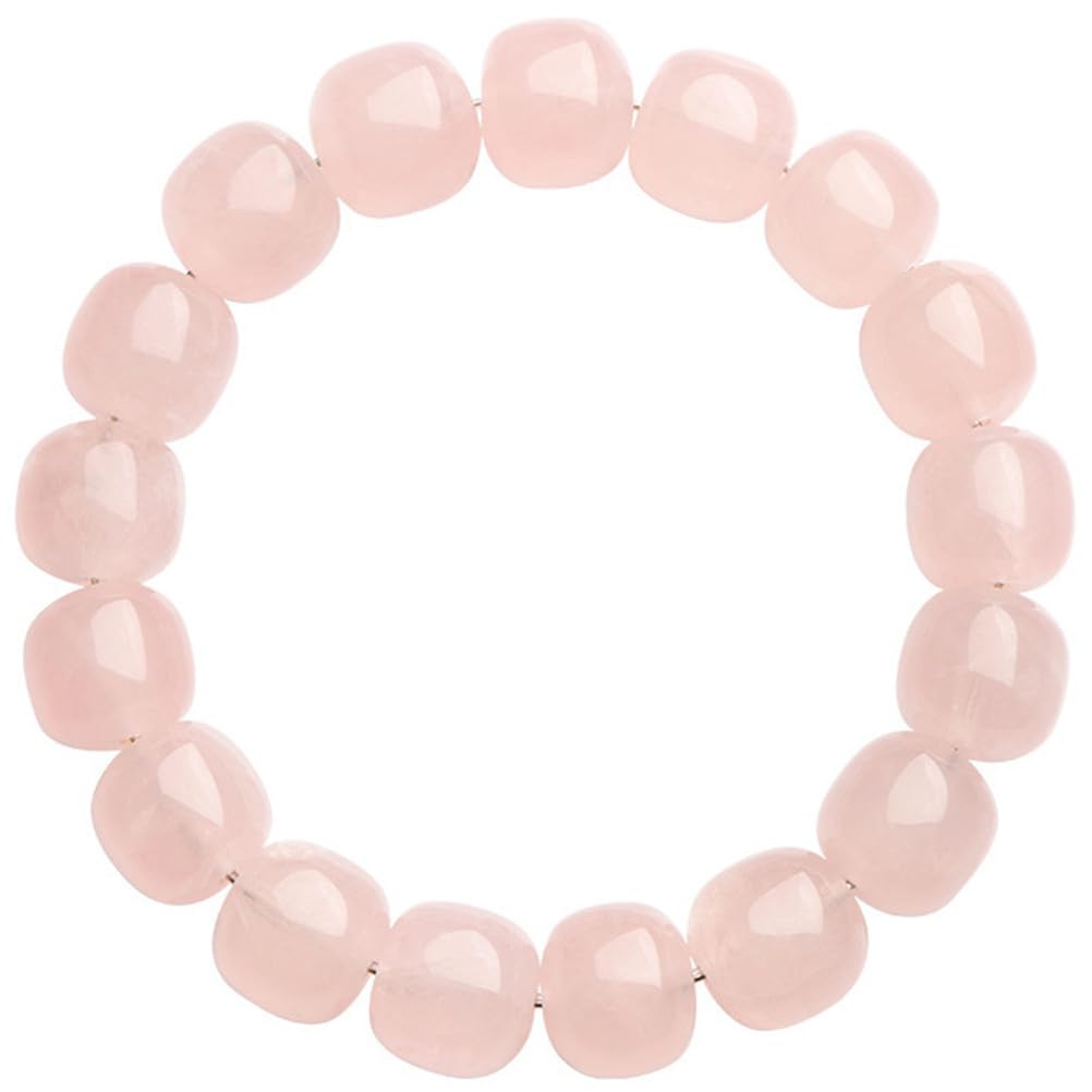 Bracciale con Perline quadrate di Quarzo Rosa, Braccialetti Naturali Fatti a Mano Bracciale Elasticizzato con Pietre preziose Rosa Naturali per l'energia positiva dell'amore