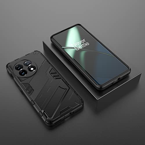 Image of SPL Punk Armor Bumper Back Case Cover for OnePlus 11 5G | Holder & Kickstand in-Built | 360 Degree Protection Back Case Cover (PC & TPU, Black)