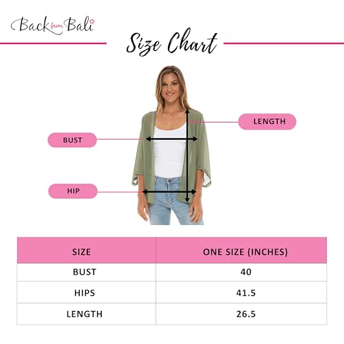 Image of Back From Bali Womens Sheer Green Kimono Cardigan Short Open Front Sleeve Chiffon Duster