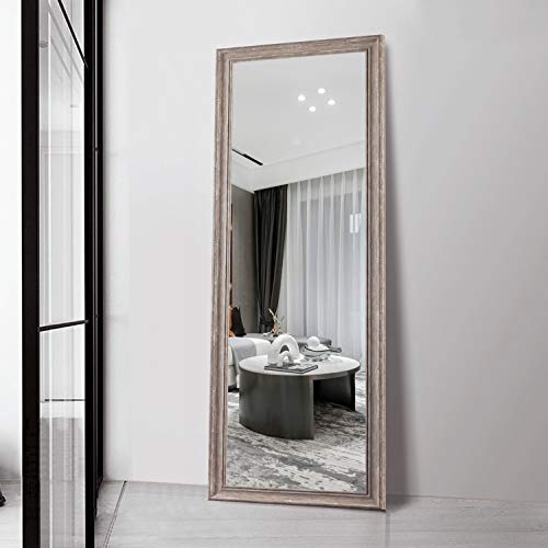 Image of NeuType Full Length Burlywood Polystyrene Frame Hanging Floor Mirror with Standing Holder Bedroom /Locker Room