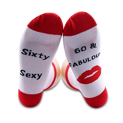 PXTIDY 60th Birthday Gifts Socks 60 & Fabulous Sixty Sexy Socks Sixty Years Old Women Gift Turning 60 Year Old Birthday Gift Ideas for Wife, Mom,Grandma(2 Pairs/Set)