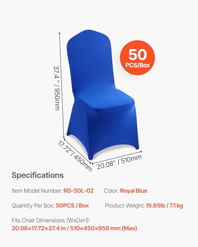 Image of VEVOR Chair Covers, Polyester Spandex Chair Cover, Stretch Slipcovers for Wedding Party Dining Banquet Flat-Front Chair Covers (Royal Blue-a, 50PCS)