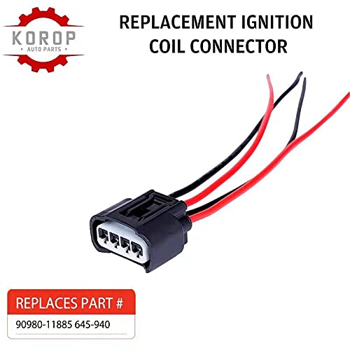 Ignition Coil Female Connector Plug Harness Pigtail (4Pcs),Fits For Toyota Lexus Pontiac Scion Chevrolet,Replaces# 90980-11885 645-940,Vehicles:camry Corolla Highlander Matrix Rav4 Solara Prizm #TOP1