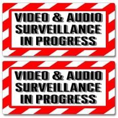 Cartel con la leyenda "Video & Audio Surveillance In Progress", cartel de advertencia, juego de 2 unidades, calcomanías para ventanas de negocios
