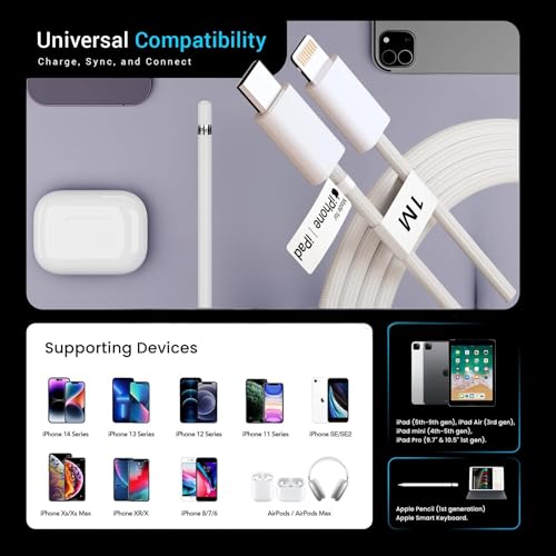 Image of KALIAT 30W Fast Charging Cable | 2M Certified Type C to Lightning Cable for iPhone 15 14 13 12 11 Pro Max, iPad | Appple Original USB-C to Lightning Wire A- Black