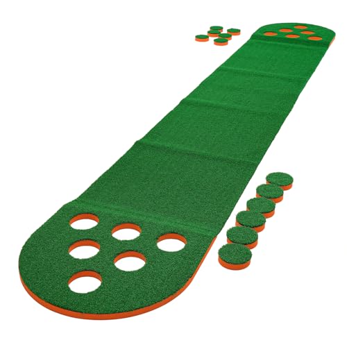 Mini Golf Course, Putter Golf Pong, Golf Putting Mat with 2 Golf Balls, 2 Golf Cups, Golf Putting Green for Indoor & Outdoor Party Game Use