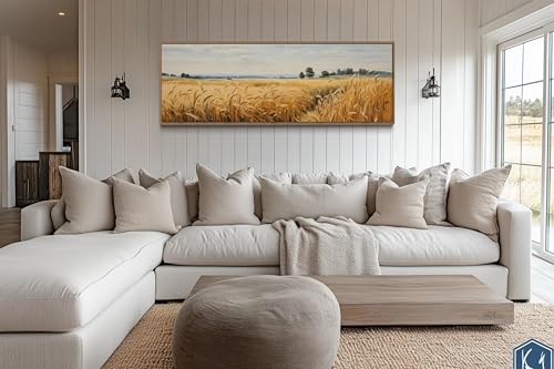 Impression sur toile champ de blé horizontal premium, décoration rustique rétro 55x165