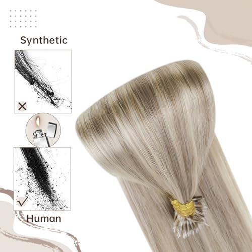 Easyouth Nano Beads Hair Extensions Real Hair Highlight Blonde Nano Hair Extensions Human Hair Ash Blonde to Blonde Human Hair Extensions Nano Cold Fusion For Special Occasions 20 Inch 50g/50s - Image 4