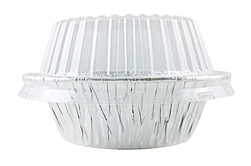 Pactogo Disposable Aluminum 5 3/4" Meat Pot Pie Extra Deep Pan Baking Tin w/Clear Dome Lid (Pack of 50 Sets)