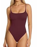 TRENLIVER Womens Thong Bodysuit Square Neck Cami Tank Top Burgundy S