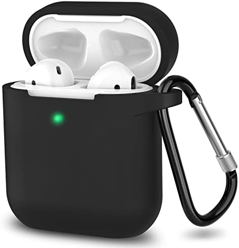 SATLITOG AirPods Case Cover with Secure Lock Keychain, Protective Silicone Cover Compatible with Apple AirPods 2nd & 1st Charging Case - Black