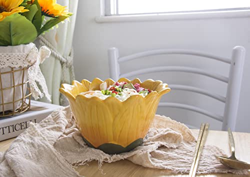 Awakingwaves Kawaii Ceramic Cereal Bowl With Designs, Suitable For Noodles,Desserts, Salad And Soup, Sunflower-Shaped Candy Snack Bowl For Kitchen, Microwave And Dishwasher Safe, Yellow Party Decor #TOP5