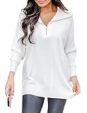 Blooming Jelly Womens Oversized Sweaters Casual Long Sleeve Quarter Zip Pullover Ribbed Knitted Slouchy Jumper Tunic Top