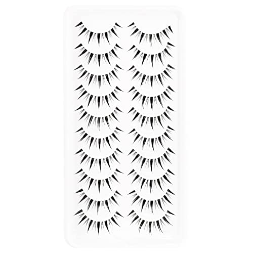 EMEDA Manga Lashes 10 Pair Natural Anime Lashes Transparent Band Black Faux Mink Reusable Spiky Wispy Volume Fake Eyelashes (Manga 12) - Image 2
