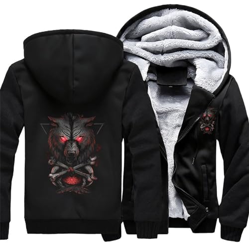 Sweatshirt à Capuche Zippé REPALY Loup Viking Noir S Homme