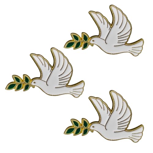 3pc Peace Dove Lapel Pins White Dove With Olive Branch Badge for Dress Shirt Hat Backpack