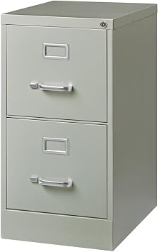 Pemberly Row 22" 2-Drawer Metal Vertical Filing Cabinet, Light Gray Finish, Commercial Grade Steel Construction, Lockable Letter Width Drawers, Smooth Ball-Bearing Slides, Office Storage Solution